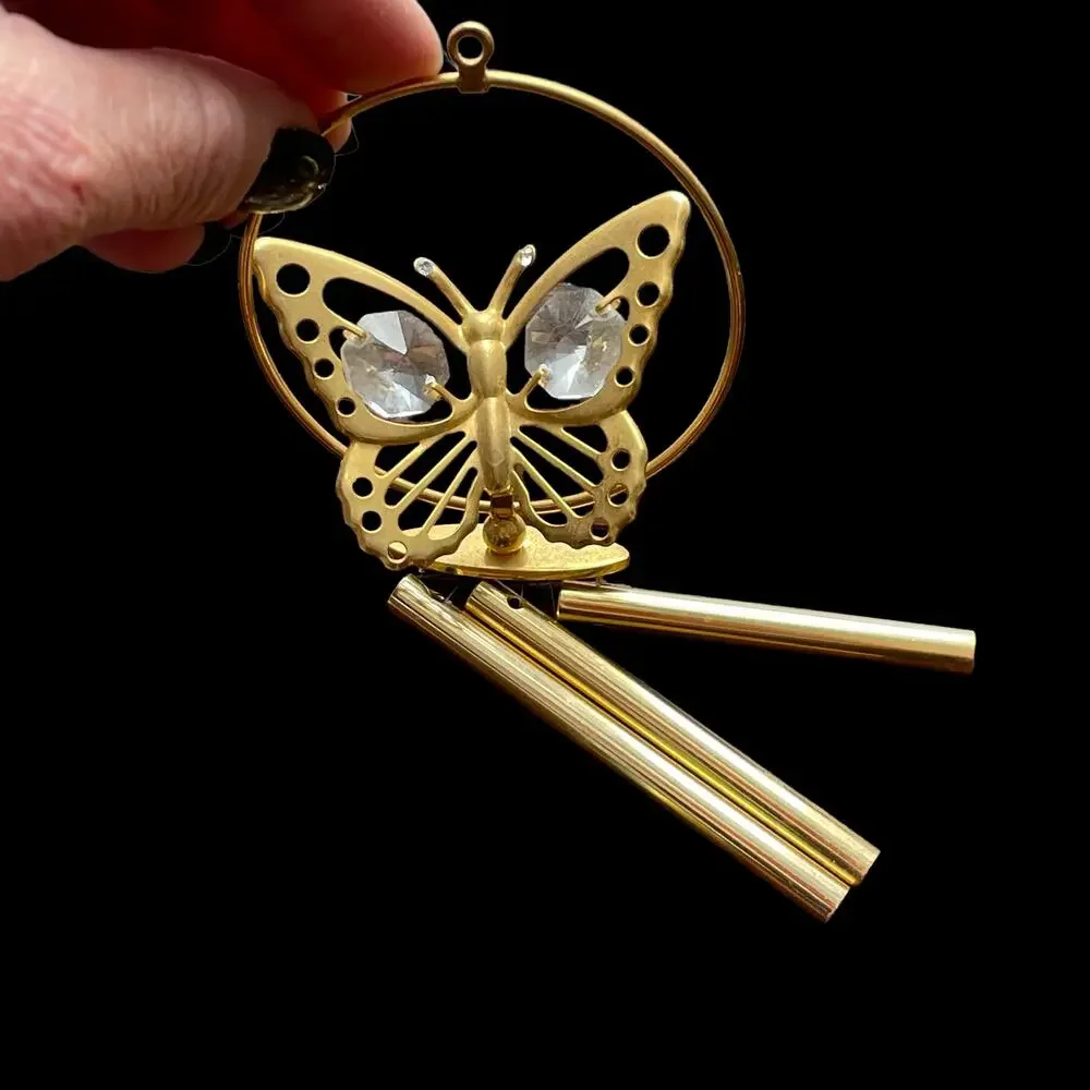 Butterfly Wind Chime Ornament Swarovski Crystal 24k Gold Plated? READ